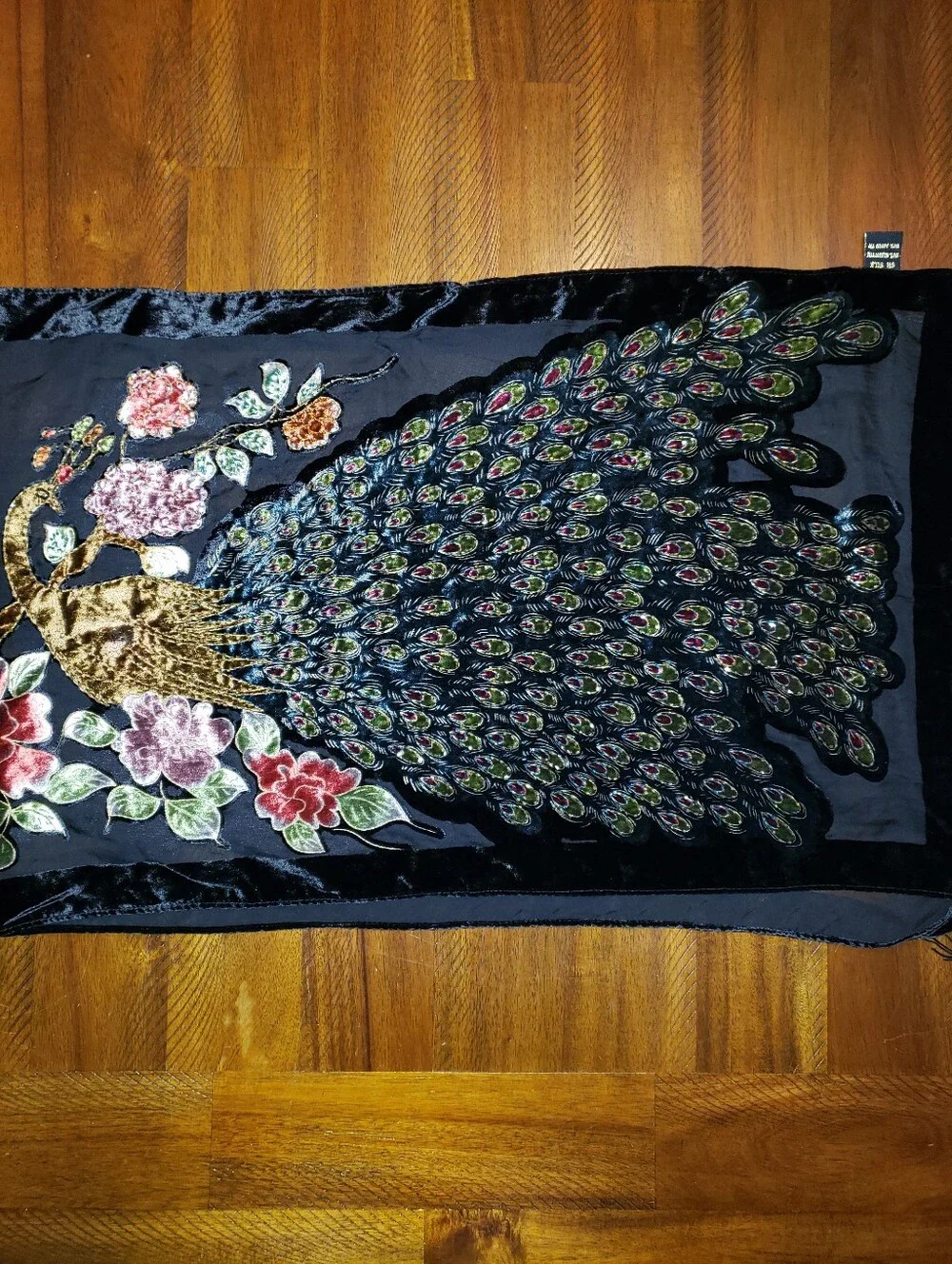 Embroidered Peacock Scarf/Shawl